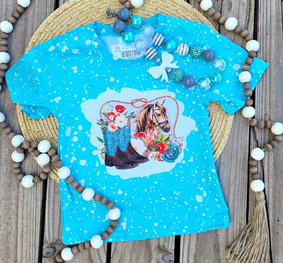 Blue Bleached Western Horse Tee, Cowgirl Horse Boots Shirt, Country Rodeo T-Shirt, Retro Western Tee, Farm Ranch Style Shirt, Horse Graphic