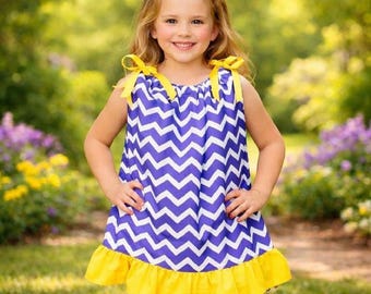 Purple Pillowcase Dress for Girls, Yellow Ruffle Dress, Chevron Birthday Outfit, Western Cowgirl Dress, Toddler & Girls Dress