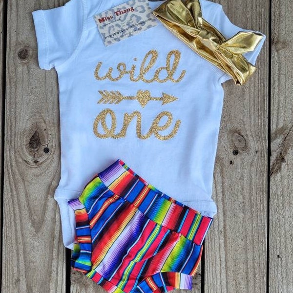 Serape Bummies, Wild One Baby Girl Outfits, One Year Old Birthday Outfit, Western Bottom, Western Country Wear Infants, 1st Birthday Outfits