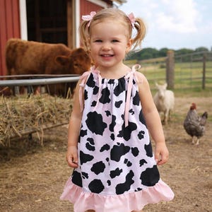 Toddler Cow Print Dress | Farm Birthday Outfit | Baby Girl Western Dress | Country Cowgirl Outfit | Farm Animal Dress image 1