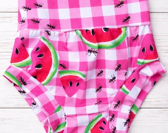 Pinke Wassermelone Bummys für Mädchen | Sommer-Karo Shorts | Baby Kleinkind Boutique Outfit | Ameisen Picknick Print Shorts | Niedliche Kinder Kleidung
