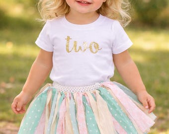 Two Birthday Outfit Girl | 2nd Birthday Tutu Outfit | Two Shirt Gold Glitter | Pastel Tutu Set | Second Birthday Girl Outfit