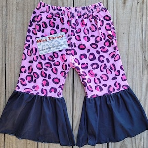 Bas western cloche léopard, pantalon bas cloche léopard rose pour fille, pantalon évasé léopard, pantalon léopard, tailles 2, 3, 4, 5, 6, 7/8, 8/9, 10/12