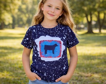 ユースカウシャツ、家畜ショー、女の子用ファームTシャツ、ウエスタンカウプリントトップス、ブティックガールズウェア、カントリーウエスタンキッズシャツ