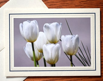 White Tulips Photo Note Card: 5x7 Spring Floral Greeting
