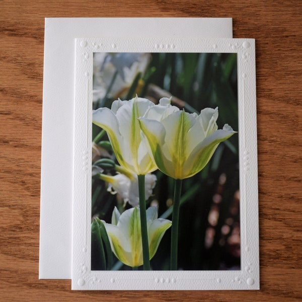 5x7 Tulips Note Card; White Tulips Blank Greeting Card; Easter Note Card; Spring Note Card; All Occasion Card