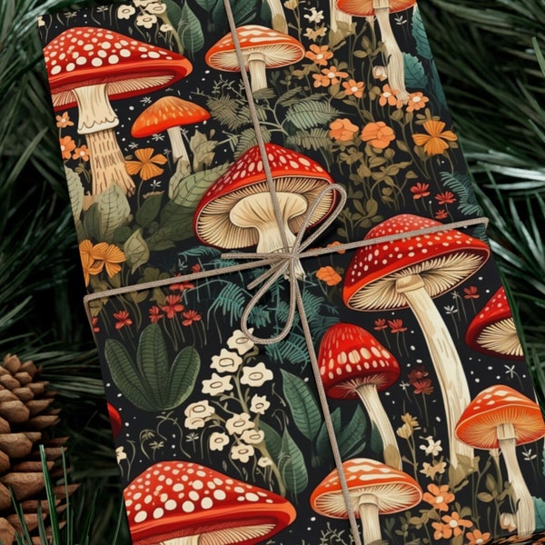 dark mushroom forest gift wrap paper rolls mushroom wrapping paper mushroom forest gift for nature lovers