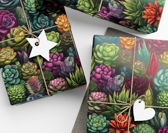 Succulent wrapping paper Colorful gift wrap plant wrapping paper roll Gardener gift wrapping paper