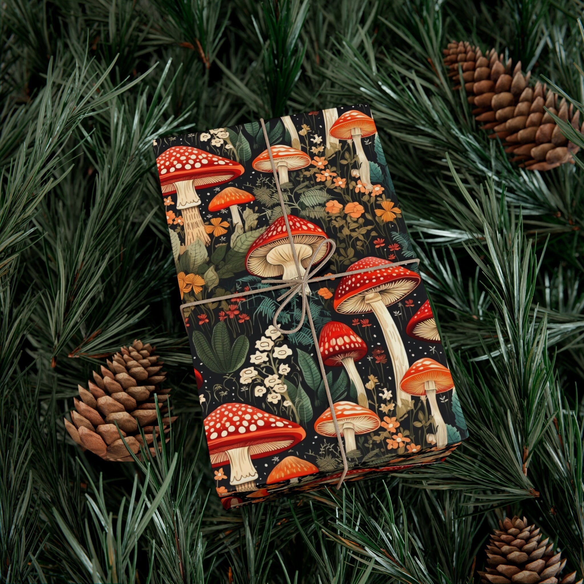 Mushroom Wrapping Paper , Christmas Mushroom, Mushroom Christmas