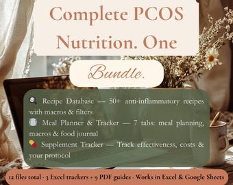 PCOS Ernährungs-System Bündel | 50+ Entzündungshemmende Rezepte + Mahlzeitenplaner + Nahrungsergänzungs-Tracker | Tabelle Digitaler Download