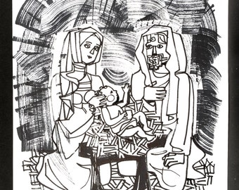 The Holy Family with the Little Jesus - N.25 drawing of my personal Advent calendar - ink on paper