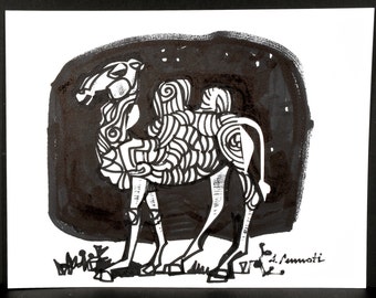 A camel walk through the night. - N.6 drawing of my personal Advent calendar - ink on paper