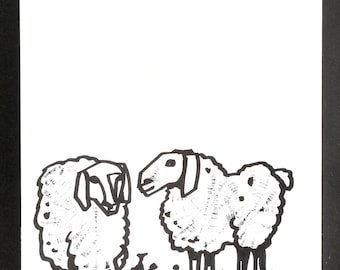 Two sheep to provide wool that warms - N.10 drawing of my personal Advent calendar - ink on paper
