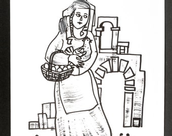 The woman with the eggs - N.21 drawing of my personal Advent calendar - ink on paper