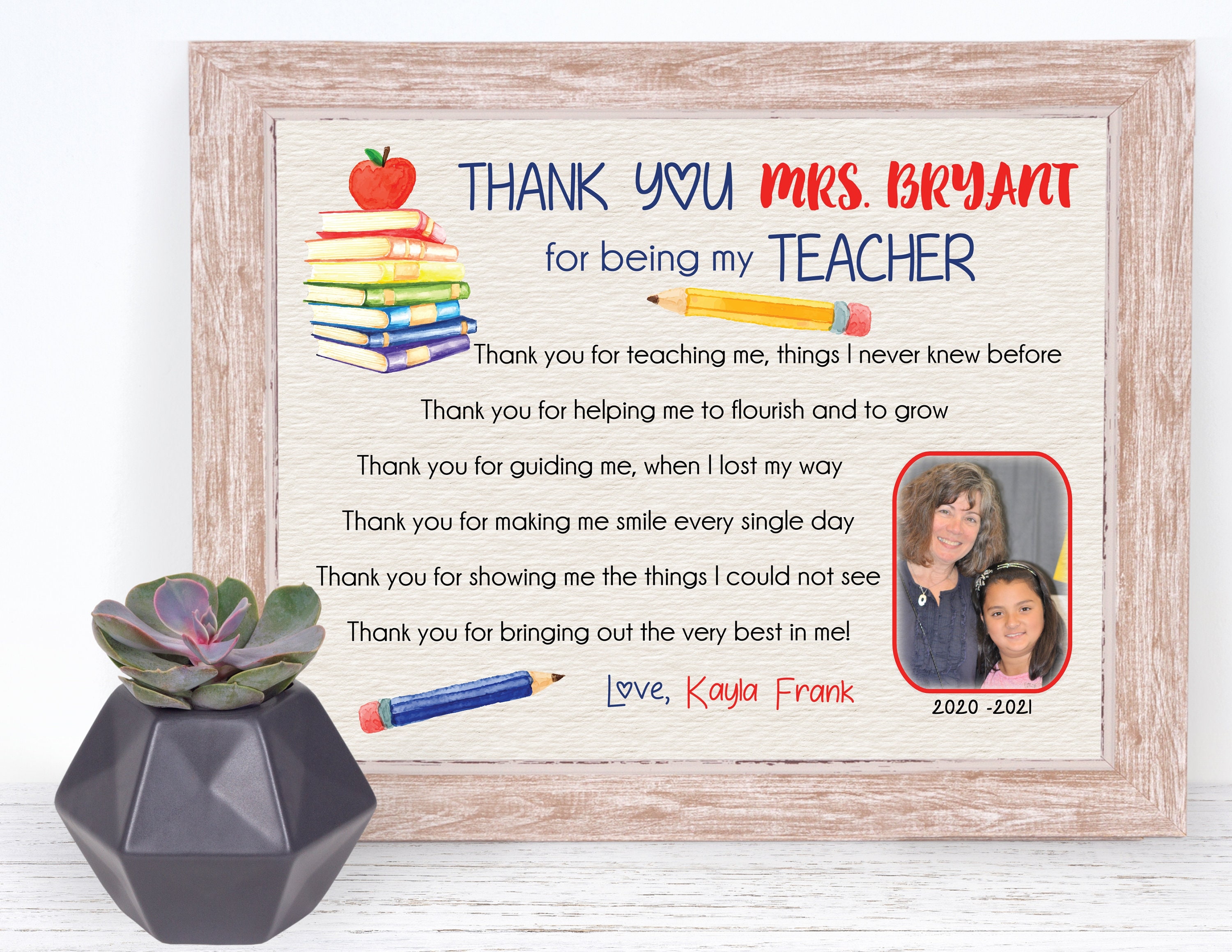 Custom Teacher Appreciation Printable With Photo Thank You Etsy