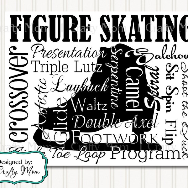 Figure Skating Arts Silhouette Typography Artwork Decor Wall Art Terminology Sign 8x10 Printable Instant Download