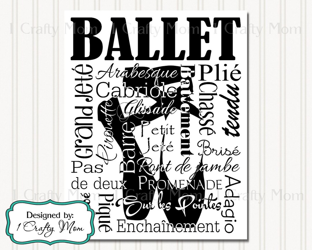 Ballet Shoes white &amp; Black Silhouette Typography Artwork Decor Wall Art ...