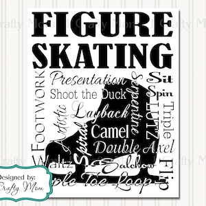 Eiskunstlauf Eiskunstlauf Silhouette Typografie Kunstwerk Dekor Wand Kunst Zeichen Terminologie 8 x 10 druckbare Instant Download Print