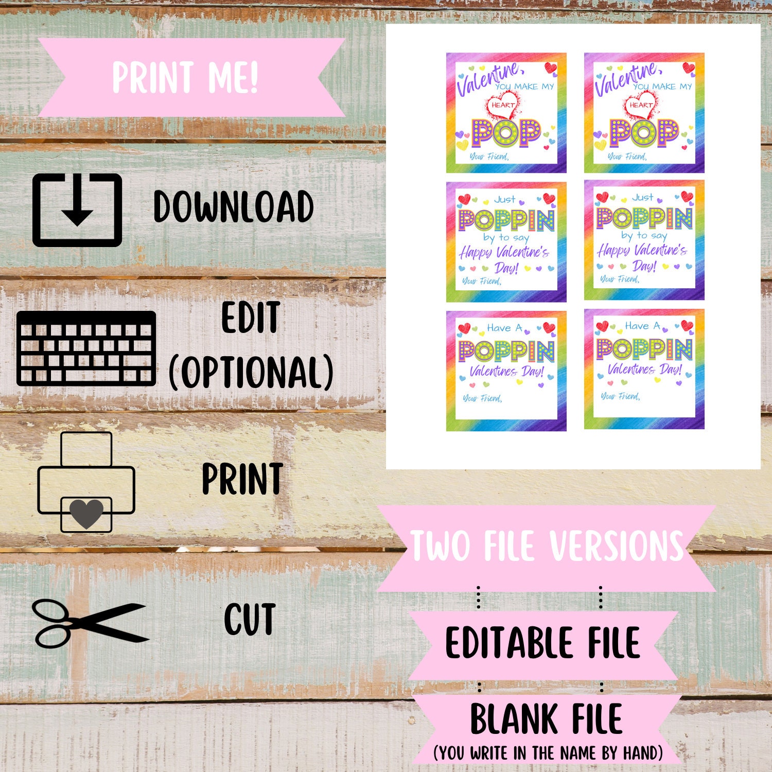 PRINTABLE Valentine's Day POPPIT Cards - Editable - Etsy