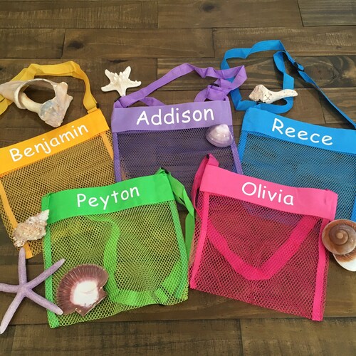 Personalized Mesh Seashell Collecting Bag Shell Tote - Etsy