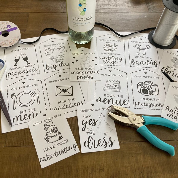 INSTANT DOWNLOAD Wedding Planning Milestone Wine Tags - Bride to Be - Engagement Gift - Wedding Checklist - Wedding Countdown