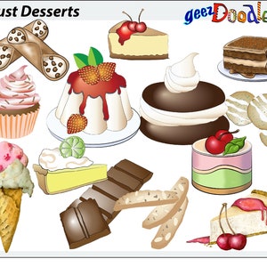 Desserts Clip Art ~ Cannoli, Torte, Käsecake Bilder für Grußkarten, Kaffeebecher, Menüs, Werbung und T-Shirt Design