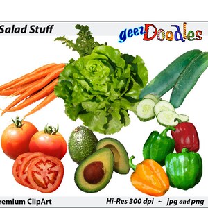 Clipart met groenten ~ Salade groenten in een digitale aquarel stijl ~ Paprika's, tomaten, en meer in digitale clip art