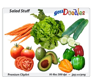 Clipart con verduras ~ Verduras para ensaladas en un estilo de acuarela digital ~ Pimientos, tomates y más en imágenes prediseñadas digitales