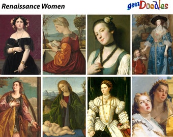 Hoja de collage de mujeres del Renacimiento ~ Mujeres de pinturas del Renacimiento para collage, ATC y clipart ~ Hoja de collage digital