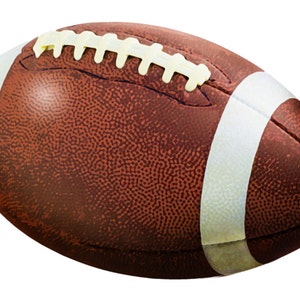 Puede incluir: Un bal&oacute;n de f&uacute;tbol de cuero marr&oacute;n con cordones y rayas blancas.
