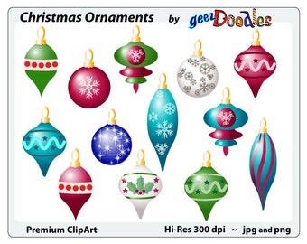 Christmas clip art ~ Christmas Ornaments clipart ~ Shiny Xmas decorations for Christmas arts and crafts projects.