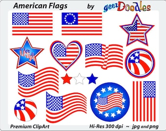 American Flag Clipart ~ Patriotic Clip Art ~ American Flags and Banners for Clipart ~ 4th of July Clip Art ~ July 4th Clipart