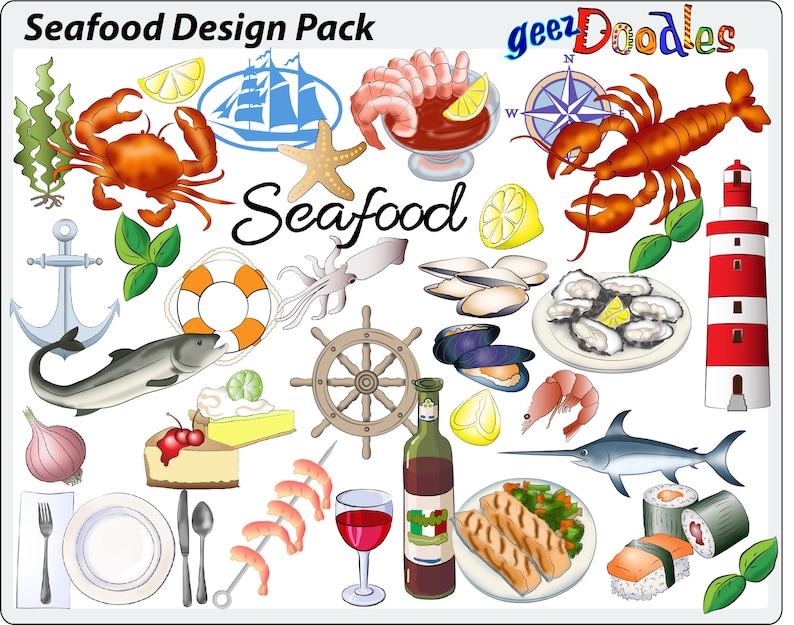 Seafood graphic images  Illustrations for restaurant menus image 1