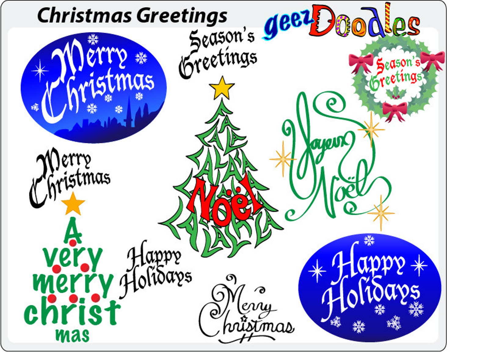 Merry Christmas Clip Art Holiday Greetings Typography and Christmas