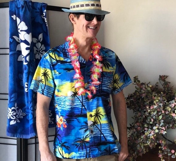 Vintage Hawaiian Shirt with Surfers, Palm Trees, Ocean, Surf, Flowers Old School 80s Retro 90s Beach, Travel, Size Large by Palmwave Hawaii Vintage Hawaiian Shirt with Surfers, Palm Trees, Ocean, Surf, Flowers Old School 80s Retro 90s Beach, Travel, Size Large by Palmwave Hawaii