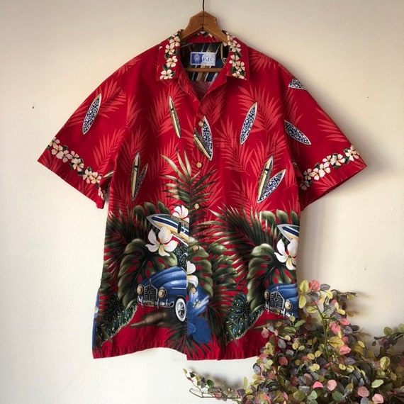 Vintage Hawaiian Shirt with Hula Girls, Exotic Fl… - image 2