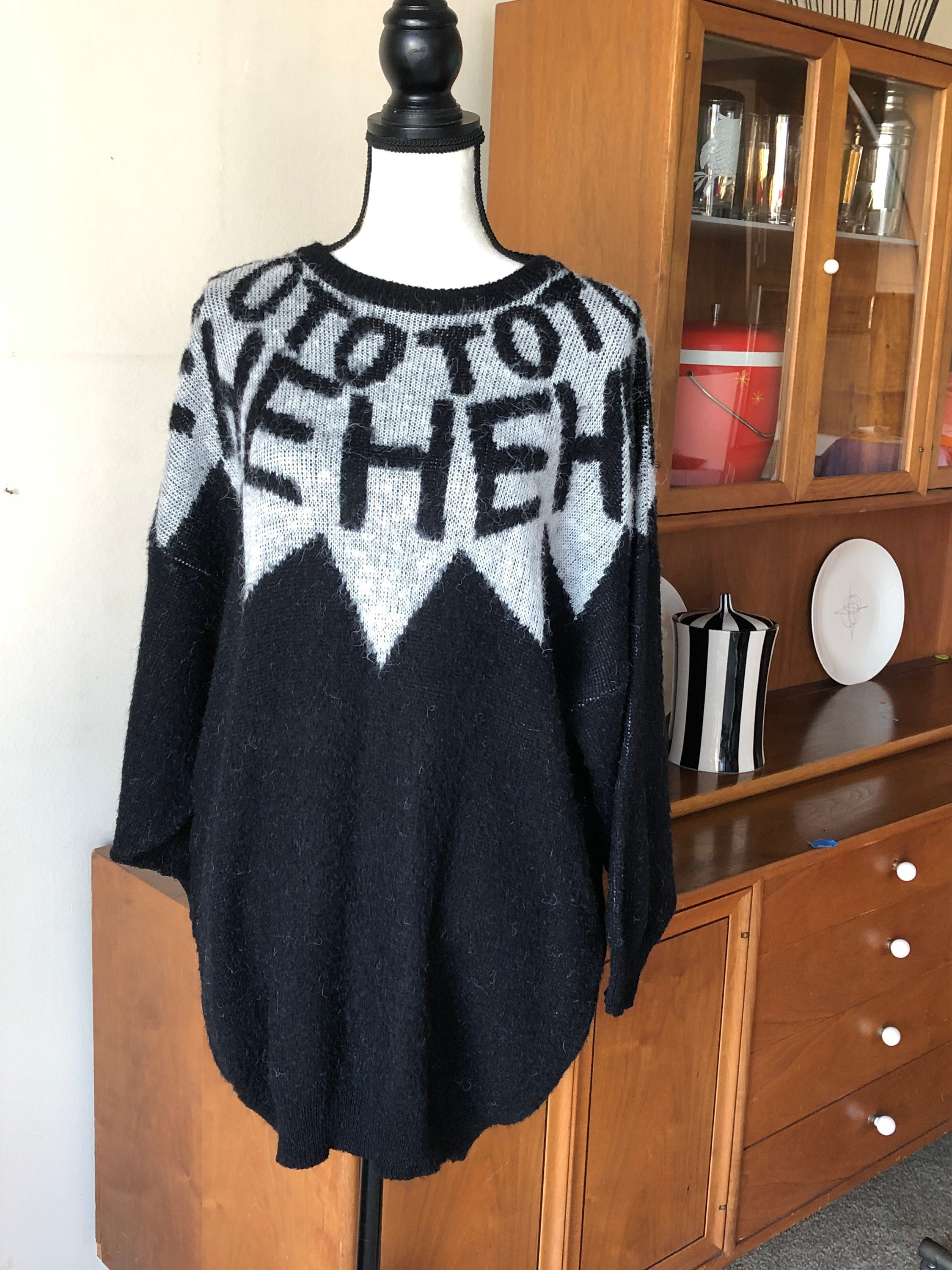 80s Fuzzy Yellow Sweater| Women's Winter Long Sleeved Knitwear| Statement Sweater with