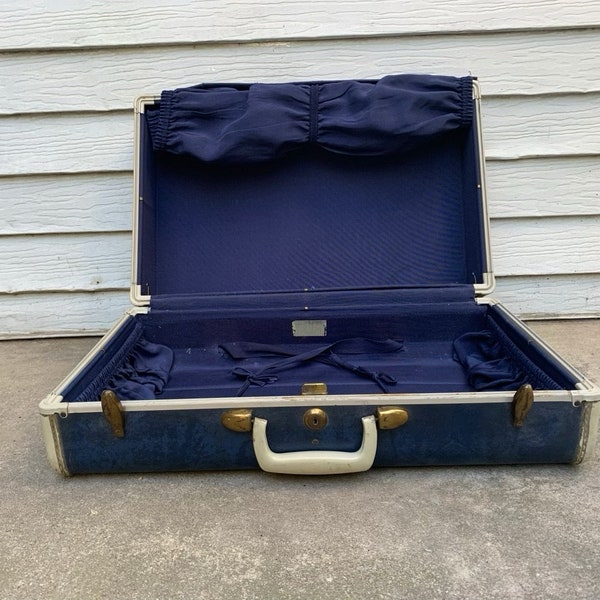 Vintage Samsonite 1950s Admiral Blue Suitcase, Hard Case Luggage, Home Decor, Vintage Travel Luggage, Large Suitcase, Marble Blue