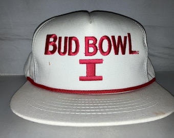 Vintage Bud Bowl 1 Football Budweiser beer Anheuser Busch Snapback hat cap 80s 90s frat college party drinking alcohol light