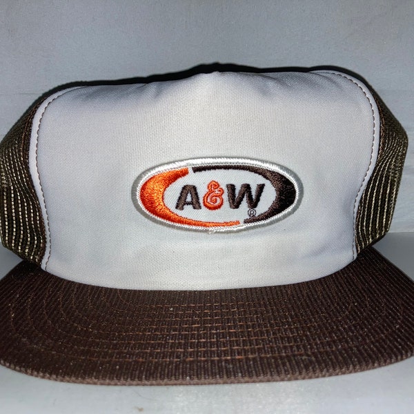 Vintage A&W Root Beer camionero Snapback sombrero gorra rara 80s 90s soda pop raro perro caliente flotante