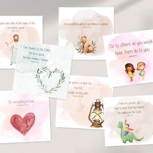 Gebetskarten für Kinder, Kinder Bibelverse, Memory Illustrated Flashcards, druckbare DIY, 40er Set, DIGITAL DOWNLOAD