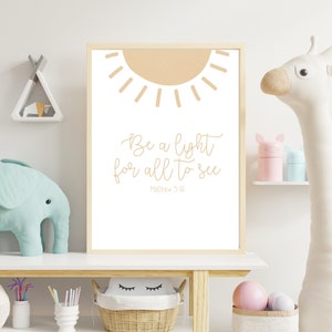 Christian Nursery Printable, Baby Decor, Boho Wall Art, Gold, Hand-painted, Kids Watercolor Sun Print, Matthew 5:16 DIGITAL DOWNLOAD