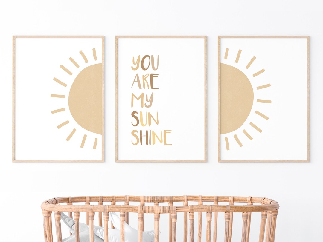 Boho Neutral Baby Decor, Set of 3 Wall Art, You Are My Sunshine, Golden ...