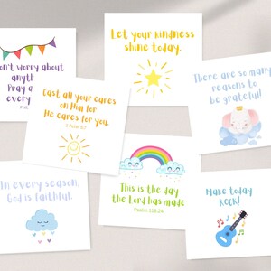 Christelijke lunchboxkaarten voor kinderen, kinderbijbelverzen, geïllustreerde flashcards, inspirerende afdrukbare DIY, set van 40, DIGITALE DOWNLOAD
