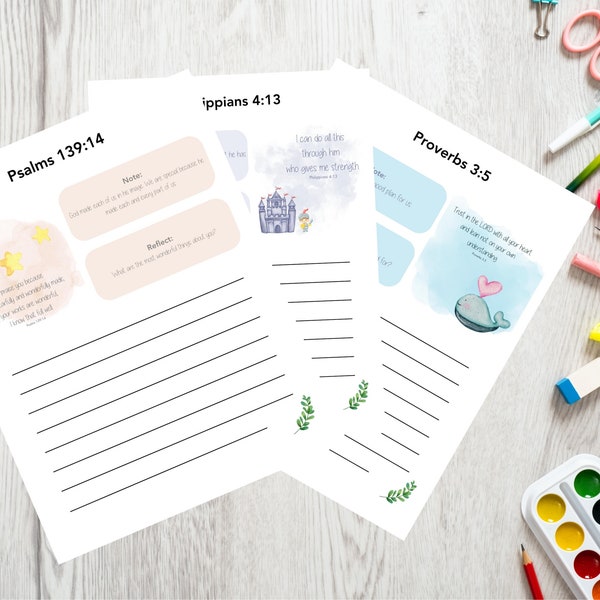 Children's 40 Day Devotional Worksheets, Kids Bible Verses, Christian School Printable DIY, Set of 40 Sheets, Bible Study DIGITAL DOWNLOAD