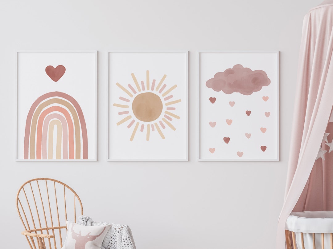 Boho Nursery Print, Set of 3, Watercolor Painting, Printable Wall Art ...
