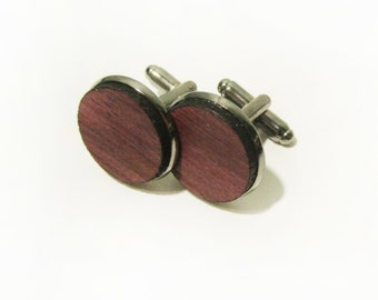 Purple Heart Wood Cuff Link Pair (2) - Handmade Wooden Cuff Link