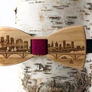 Twin Cities Skyline Wooden Bow Tie - Minneapolis & St. Paul