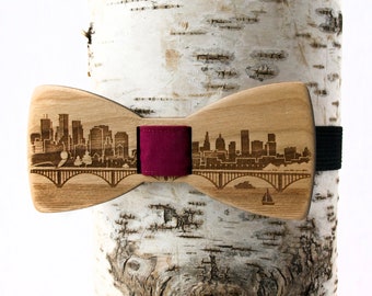 Twin Cities Skyline Wooden Bow Tie - Minneapolis & St. Paul