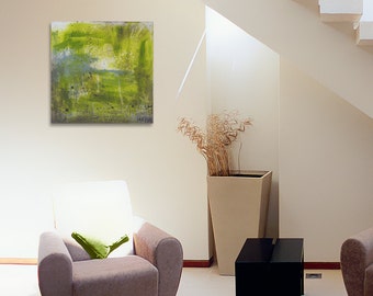 Green and Blue modern abstract painting - Abstract 131 - 20" square panel - Original painting Contemporary Art - FREE Shipping